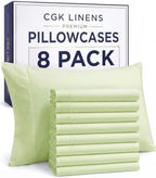 King Pillow Cases - 8 Pack Pillowcase Covers - 20" x 40" (Light Sage Green) by CGKUnlimited