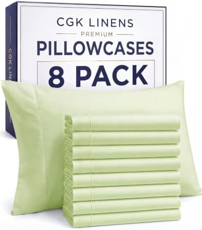 King Pillow Cases - 8 Pack Pillowcase Covers - 20" x 40" (Light Sage Green) by CGKUnlimited