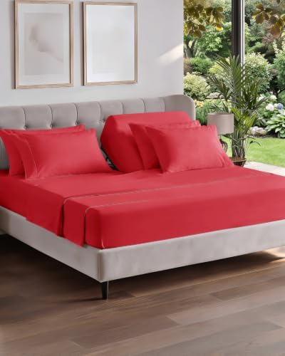 Flex Top Split Head King 6 Piece Sheet Set - Breathable & Cooling - Red by CGKUnlimited