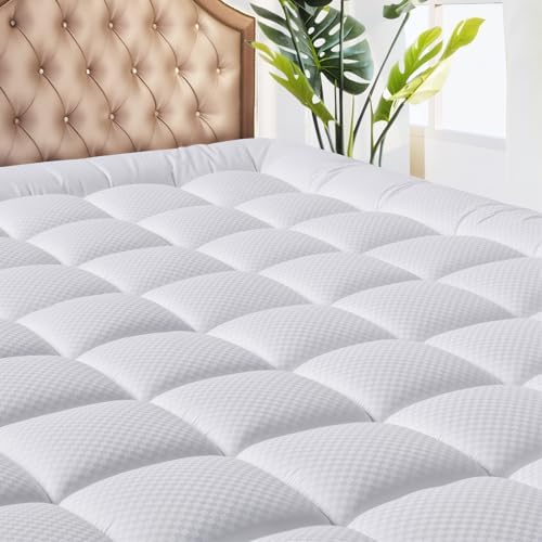 MATBEBY Queen Size Mattress Pad - Cooling Breathable Mattress Topper, Quilted Fitted Mattress Protector, Pillow Top Mattress Cover with 8-21" Deep Pocket, Soft, Machine Washable, White, 60x80 Inches by MATBEBY