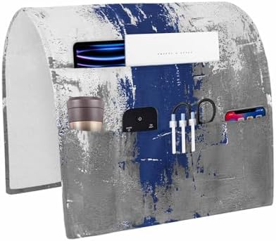 Sofa Armrest Organizer Bedside Caddy, Navy Blue Cement Gray Non Slip Couch Remote Control Holder for Recliner, Modern Abstract Art Blue Armchair Caddy with Pocket for Magazine, Phone, 19.7"x35" by Unknown