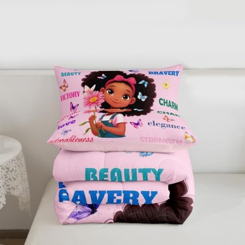Erosebridal Black Girls Magical Bedding Set Butterflies Inspirational Quotes King Comforter Set African American Comforter Afro Black Princess Girl Duvet Insert for Nursery Kids Pink Room Decor - Image 7