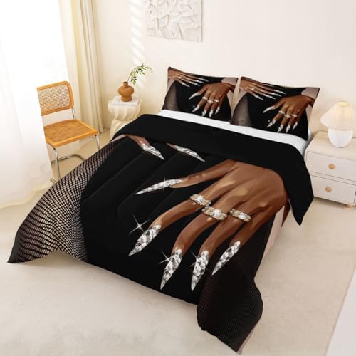Erosebridal African American Comforter Set King Size Black Woman Bedding Set for Women Girls Afro Magical Comforter Black Female Quilt Duvet for Teens Adult Melanin Bedroom Decor, 3 Piece - Image 3