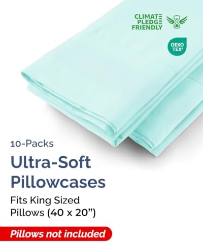 King Pillow Cases - 10 Pack Soft Pillowcase Covers - 20" x 40" (Spa Blue) - Image 2