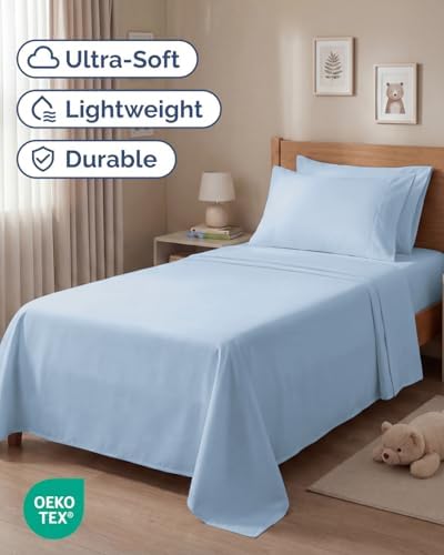 Twin 4 Piece Bed Sheet Set - Comfy, Breathable & Cooling Sheets - Baby Blue - Image 2
