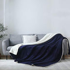 NANPIPER Couch Blanket Reversible Sherpa Flannel Blanket Ultra-Soft Plush Warm Fleece Microfiber (90"x90" Navy Blue) Queen - Image 2