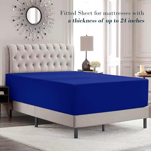 Mocassi Queen Size 4-Piece Bed Sheet Set - 1800 Premium Hotel Quality Microfiber 18-24 Inches Extra Deep Pocket Fitted Sheet- Luxury Soft, Breathable, Wrinkle, and Fade Resistant, Imperial Blue - Image 3