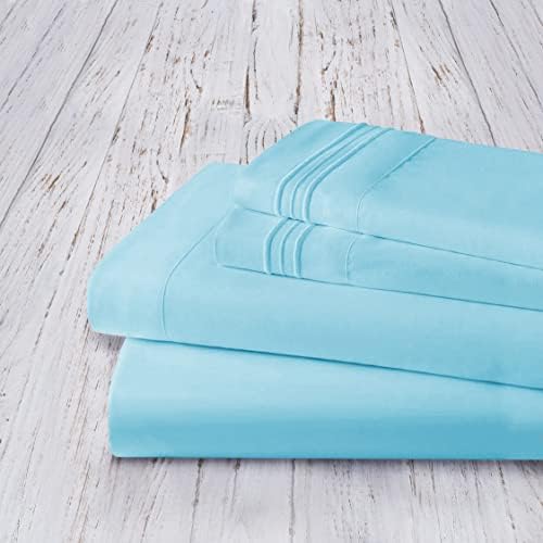 Mocassi Twin XL Sheet Set - Luxury Hotel 1800 Premier Bedding Sheets & Pillowcases - Ultra Soft Breathable & Cooling Bed Sheets - Deep Pocket - Wrinkle Resistant - 4 Piece Set - Twin XL, Aqua - Image 4