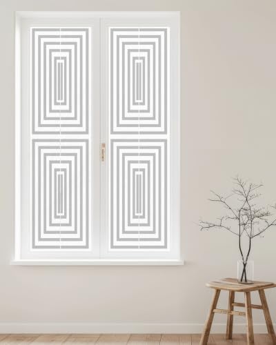 Window Privacy Film Frosted, Black Grey Geometric Reusable Static Cling Window Tints, Square Minimalist Modern Heat Control Windows Films for Offices, Balcony, 29.5 x 118 Inches - Image 2