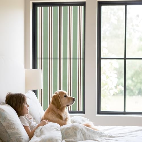 Window Privacy Film Frosted, Green Brown Striped Static Cling Door Window Covering, Modern Farmhouse Vertical Stripes UV Blocking Windows Film for Office, Hotel, Bedroom, 29.5 x 78.7 Inches - Image 2