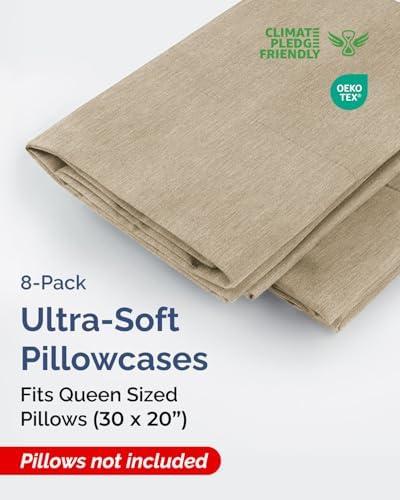 Queen Pillow Cases - 8 Pack Pillowcase Covers - 20" x 30" (Heathered Beige) - Image 2
