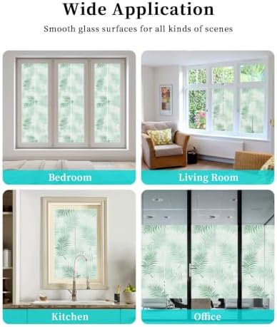 Window Privacy Film Frosted, Light Green Botanical Non-Adhesive Static Cling Window Tint, Summer Palm Leaves Foliage Tropical Insulated Windows Frosted Films for Living Room, 35.4 x 78.7 Inches - Image 7