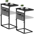 Vagusicc C Shaped End Table, Set of 2 Tall Side Table for Couch, Adjustable Height Small Couch Side Table for Small Spaces, End Table Slide Under Sofa Table TV Tray Arm Table for Living Room, Black by Vagusicc
