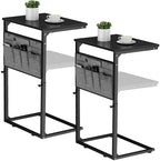 Vagusicc C Shaped End Table, Set of 2 Tall Side Table for Couch, Adjustable Height Small Couch Side Table for Small Spaces, End Table Slide Under Sofa Table TV Tray Arm Table for Living Room, Black by Vagusicc