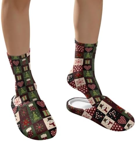 Jeiento Winter Fuzzy Slipper and Crew Socks for Women,Adult Slip-on Close Toe House Slipper,Flat Comfort home Slides - Image 4