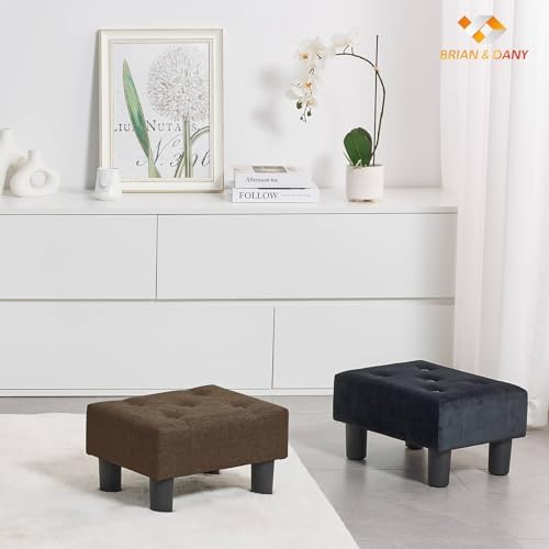 BRIAN & DANY Small Foot Stool, Linen Foot Stools with Legs, Stable Small Footstool for Living Room, Dark Brown - Image 7
