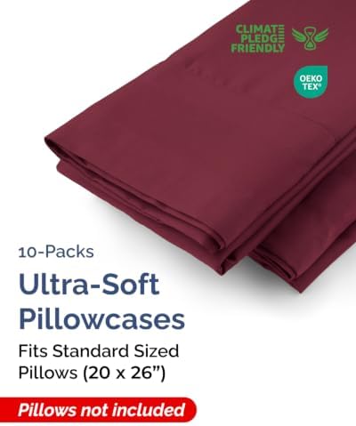 Standard Pillow Cases - 10 Pack Pillowcase Covers - 20" x 26" (Burgundy) - Image 2