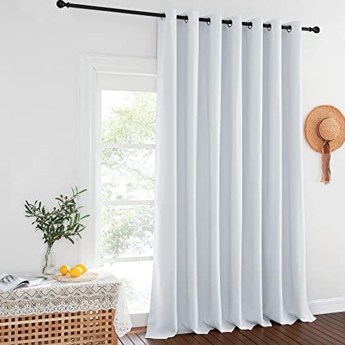 NICETOWN Sliding Room Divider for Space - Wide Width Thermal Drapes, Absorb Noise, Block Out Light, Blind for Patio Door (Greyish White, Width 100 inches, Length 108 inches) by NICETOWN