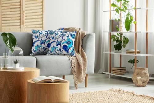 EMMTEEY Blue White Ornate Floral Pillow Covers 24x24 Set of 2 - Image 5