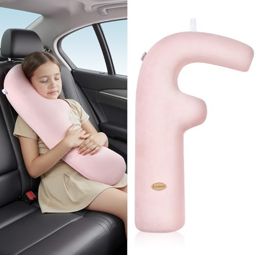 FLORICH Memory Foam Kids Travel Pillow, Car Sleeping Pillow, F-Shape Car Pillows for Adults and Children, Traveling Car Pillow for Kids with Removable Pillowcase (Dark Pink) by FLORICH