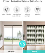 Window Privacy Film Frosted, Forest Green Boho Non-Adhesive Static Cling Window Tint, Middle Century Geometric Abstract Art Insulated Windows Frosted Films for Living Room, 35.4 x 78.7 Inches - Image 6