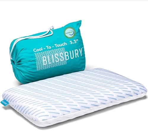 BLISSBURY Cooling Stomach Sleeper Pillow, Low Loft Memory Foam, 3.3 Inch by Blissbury