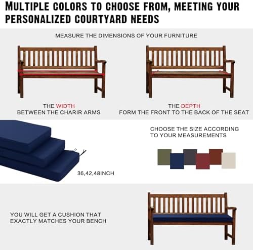 Outdoor Bench Cushion 48x18 Inch Waterproof with Memory Foam,Patio Bench Cushions for Outdoor/Indoor Furniture Porch Swing Cushion with Handle and Adjustable Strap,Navy Bule - Image 6