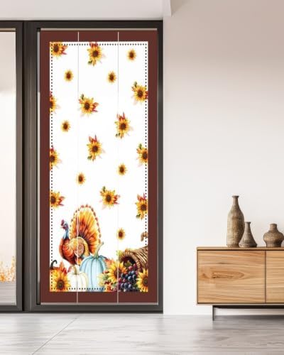 Window Privacy Film Frosted, Thanksgiving Fall Non-Adhesive Static Cling Window Tint, Turkey Sunflowers Pumpkin Brown Striped Insulated Windows Frosted Films for Living Room, 35.4 x 78.7 Inches - Image 5