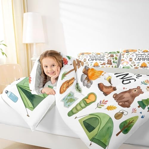 Erosebridal Forest Themed Camping Toddler Size Comforter Set, RV Bunk Camper Outdoor Kids Bedding Set for Girls Boys, Woodland Farmhouse Bear 2-Piece Bed Sets, Travel Trailers Room Decor - Image 7