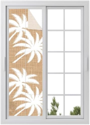 Window Privacy Film Frosted, Brown Tropical Tree Reusable Static Cling Window Tints, Summer Coastal Palm Trees Heat Control Windows Films for Offices, Balcony, 29.5 x 118 Inches by Unknown