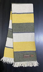 Eikei Merino Wool Throw Blanket Geo Wide Stripe Pattern Fringe Trim Soft Woolen Afghan Style Lightweight Machine Washable Cabana Stripes Scandi Style (Olive and Mustard, 55Wx78L) by EikeiHome