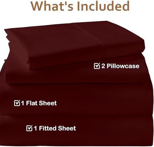ARlinen 4 PCs Cot Sheets Sets 25" X 75", Egyptian Cotton Fitted Mattress Fits Upto 4"-8" Deep Perfect for Narrow Twin/RV Bunk/Guest Bed Replacement/Camping, Burgundy - Image 3
