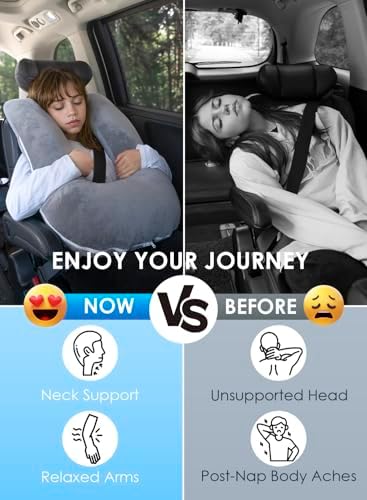 QUEEN ROSE Car Travel Pillow for Sleeping, Adjustable Head Support, Grey - Image 3