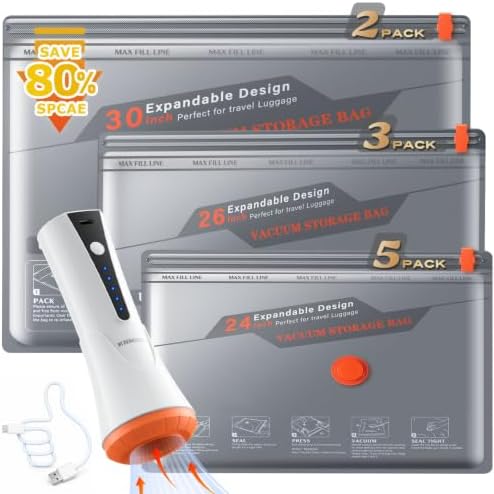 10 Combo Travel Vacuum Storage Bags with Portable Cordless Electric Pump by Unknown