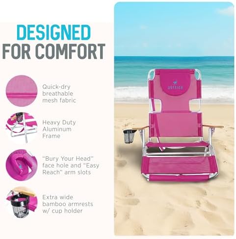 Ostrich The Altitude 3N1 Reclining Lounge Chair, Relaxing Beach Seat, Pink - Image 6