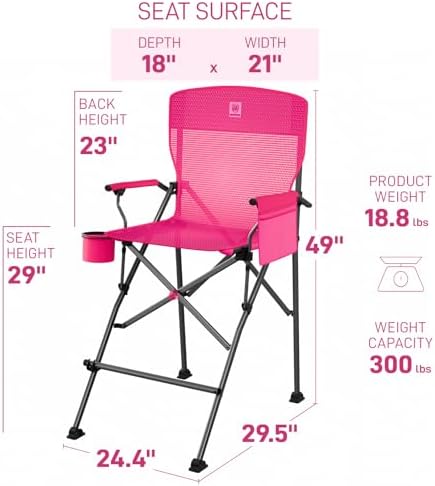 EVER ADVANCED Tall Directors Chair 31" Foldable Camping Mesh Pink - Image 3