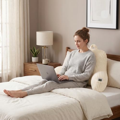 Reading Pillow with Arms for Sitting in Bed,Backrest,White Flannel,M - Image 2