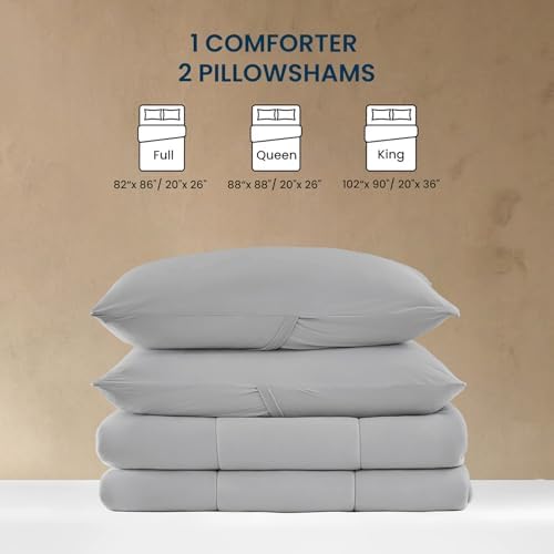 SLEEP ZONE King Size Comforter Set, Breathable Jersey Knit Soft Duvet Insert Set 3 Pieces Bedding Sets for Bedroom All Season, Gull Gray - Image 6