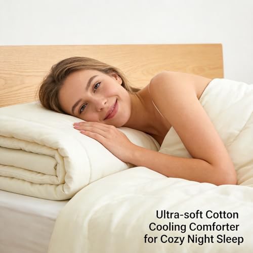 100% Cotton Summer Comforter,Ultra Soft Breathable Lightweight Quilt,Machine Washable for Hot Sleepers&Travel. (White, XXXL(78''×91'')) - Image 2