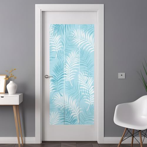 Window Privacy Film Frosted, Blue Botanical Non-Adhesive Static Cling Window Tint, Summer Palm Leaves Foliage Tropical Insulated Windows Frosted Films for Living Room, 35.4 x 78.7 Inches - Image 3