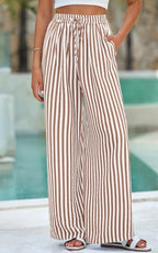 PRETTYGARDEN Womens Pants Elastic Waist Striped Lightweight Palazzo Pant - Image 2