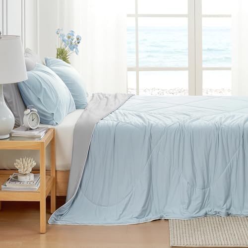 Cozy Bliss Cooling Comforter for Hot Sleepers Queen Size, Gray Blue - Image 4
