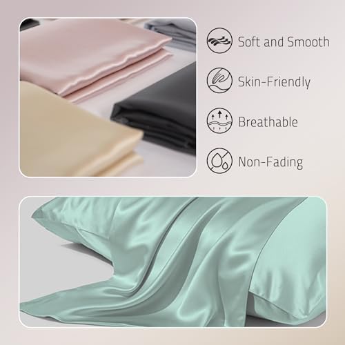 Gabire Mulberry Silk Pillow Cases Set of 2, Both Sides Real Silk Pillow Cover for Hair and Skin Cool Pillowcase Organic Silk Pillowcase 2 Pack with Hidden Zipper, Sage Green, Queen (20"×30") - Image 2