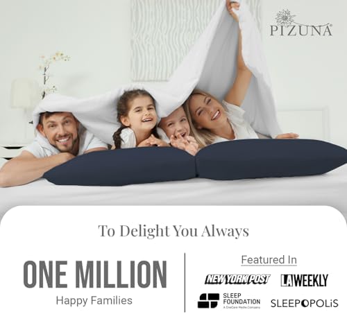 Pizuna 100% Cotton King Size Envelope Pillow Cases 600 TC Dark Blue - Image 4