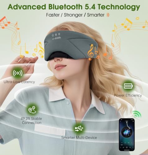 Sleep Mask with Headphones Bluetooth 5.4, LC-dolida Soft Bamboo Cotton Wireless Bluetooth Sleep Mask, Music Sleeping Headphones Cooling & Breathable, Ultra-Thin Stereo Speaker for Side Sleepers - Image 4