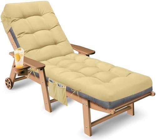 Outdoor Lounge Chair Cushion, Waterproof Replacement Chaise Lounge Cushions for Outdoor Furniture Thickened 71 x 22 x 4.7 Inches Non-Slip Patio Pool Lounge Chair Cushions with Ties (Khaki) by Tycdiose