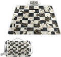 MNSRUU Picnic Blanket Waterproof Foldable, Chess Black White Grid Large Outdoor Picnic Beach Camping Blanket Travel Mat, Shoulder Strap Tote, Rectangle 57x59in by MNSRUU
