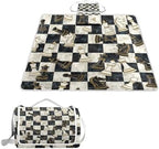 MNSRUU Picnic Blanket Waterproof Foldable, Chess Black White Grid Large Outdoor Picnic Beach Camping Blanket Travel Mat, Shoulder Strap Tote, Rectangle 57x59in by MNSRUU