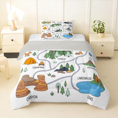 Erosebridal Forest Camping Theme Twin Bedding Set for Kids Girls Boys, Camping Lover Gifts Bed Comforter Set, Outdoor RV Camper Quilt Sets, Rustic Mountain Cabin Room Decor (1 Pillowcase) by Erosebridal