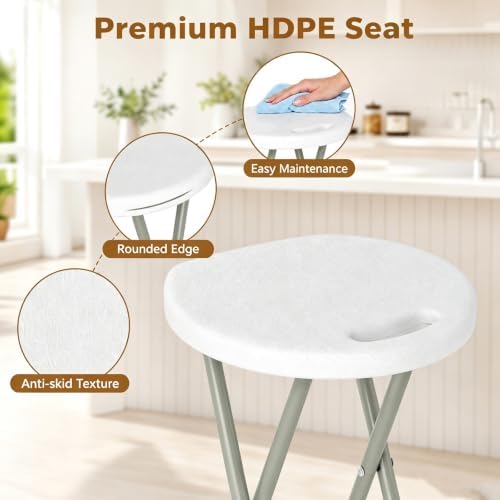 GYMAX Folding Stool, 28in Barstool with Handle 550lbs Free Assembly - Image 5